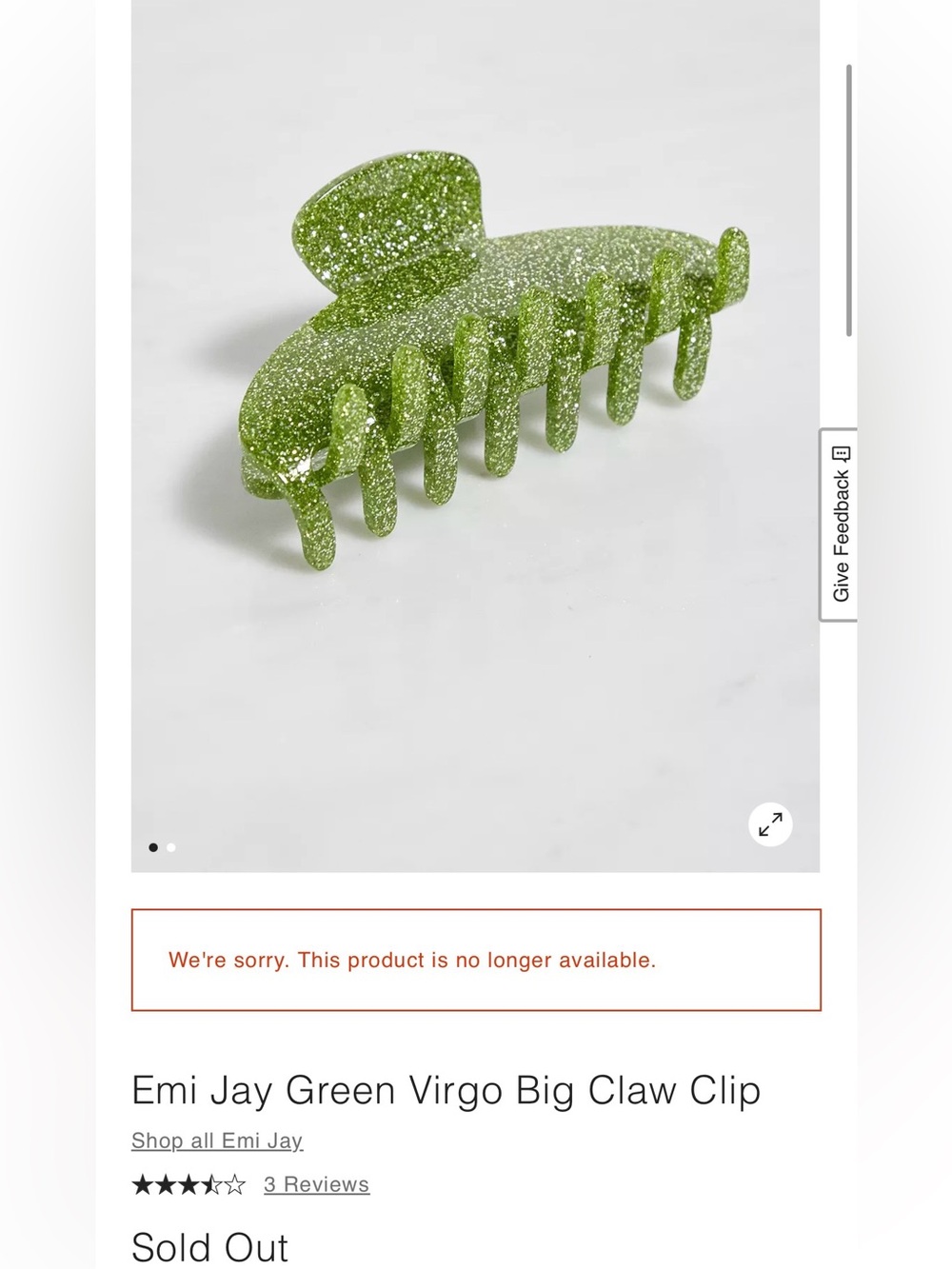 EMI JAY Big Effing Claw Clip Limited Edition Green Vertigo Glitter sparkle hair